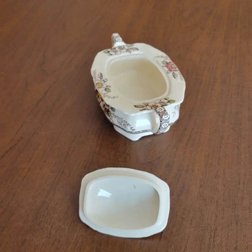 Vintage Alfred Meakin Medway Sugar Dish Bowl With Lid Floral England